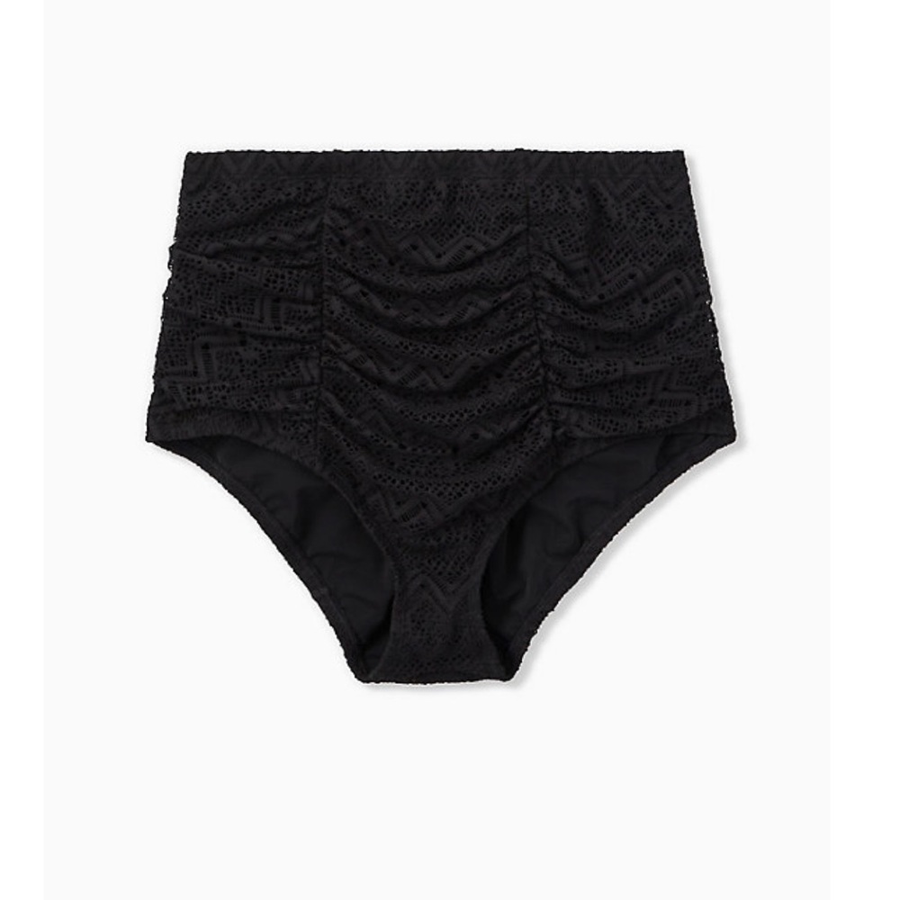 Torrid Black Crochet High Waist Ruched Swim Bottom